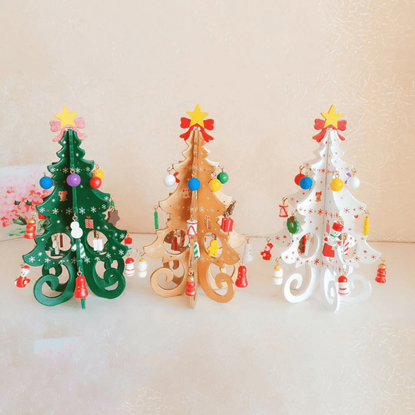 Kit Mini Árvore de Natal Infantil Artesanal de Madeira - Christmas